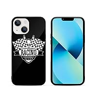 Checkered Flags Race Car Flag Glass Case for iPhone 13 Mini/iPhone 13/iPhone 13 Pro/iPhone 13 Pro Max Shockproof Protective Cover Support Wireless Charging