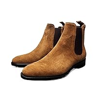 Men's Chelsea Boots Height Increasing Suede Dress Boots Casual Leather Chukka Ankle Boots Slip On Boots