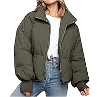 tuduoms Womens Winter Jackets Baggy Puffer Short Jacket Full Zipper Cropped Down Coat Teen Girls Light Quilted Parka Outwear