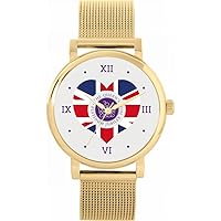Queen's Platinum Jubilee Union Jack Heart Watch 2022 for Women, Analogue Display, Japanese Quartz Movement Watch with Gold Mesh Strap, Custom Made