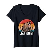 Womens Bear Hunter | Hunting Lover Funny Hunting V-Neck T-Shirt