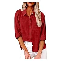 Linen Shirts for Women Cotton Button Down Shirt Long Sleeve Loose Fit Collared Casual Work Oversized Blouse Tops