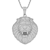 Hip Hop Animal Lion Head Zircon Pendant Necklace 18K Gold-plated Cubic Zirconia Necklace for Men Iced Out Chain for Men