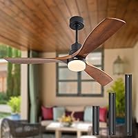 Sofucor 52 Inch Ceiling Fans with Lights and Remote Control, 3 Down Rods Outdoor Ceiling Fan with Light, Dimmable LED Light, Noiseless Motor & 3 Reversible Wood Blades