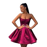 A-line Satin Homecoming Dress Spaghetti Straps for Women, Short Square Neck Cocktail Dress Sleeveless Prom Dress