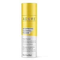 Acure Brightening Cleansing Powder - Concentrated Cleanser, Moisture Retention & Refining Skin’s Texture - Water-Activated Cleanser with Rice Powder, Broccoli, Kale & Spirulina - Net Wt. 1 oz