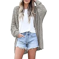 Cardigan Sweater, Y2K Crochet Knit Cardigan for Women, Long Sleeve Fall Loose Sweater Coat Outwear, Summer Open Front Outwear (Gray,XL)