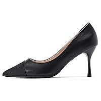 Women Pointed Toe Elegant Heels 3 inches Capped Toe Ladies Dressy Pumps Shoes Office Suit Pumps Black 10.5