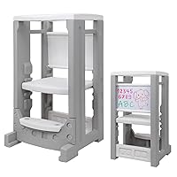 Toddler Tower with Dry Erase Board Height Adjustable Step Stool for Kids Montessori Learning Stool Toddler Kitchen Stool Helper with Non-Slip Safety Rail