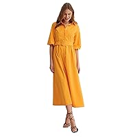 Elina fashion Women's Faux Georgette Short Sleeve Flared Maxi Dress V-Neck Summer Casual Tiered Dresses with Belt