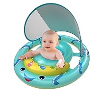 Baby Pool Float with Removable UPF50+ Sun Protection Canopy, Baby Swim Floats for 6-24 Months Infant Toddler, Extra Wide Dual Air Chambers Anti-Roll Safety Design, Adjustable& Breathable Seat