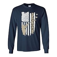 Long Sleeve Adult T-Shirt Hunting Flag Gun Rifle Hunt Duck American Flag USA DT