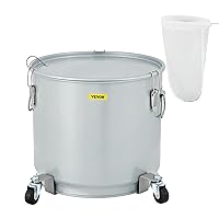 VEVOR Fryer Grease Bucket, Coated Carbon Steel Oil Filter Pot with Caster Base, Oil Disposal Caddy with 82 LBS Capacity, Transport Container with Lid Lock Clip Nylon Filter Bag, Silver