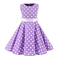 Girls 50s Vintage Polka Dot Flower Swing Rockabilly Prom Party Tea Dress Kids Audrey Wedding Formal Cocktail Evening Gown