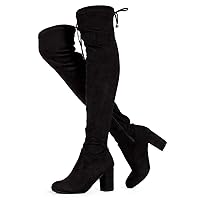 RF ROOM OF FASHION Chateau Women's Over The Knee Block Heel Stretch Boots (Regular & Wide Calf)