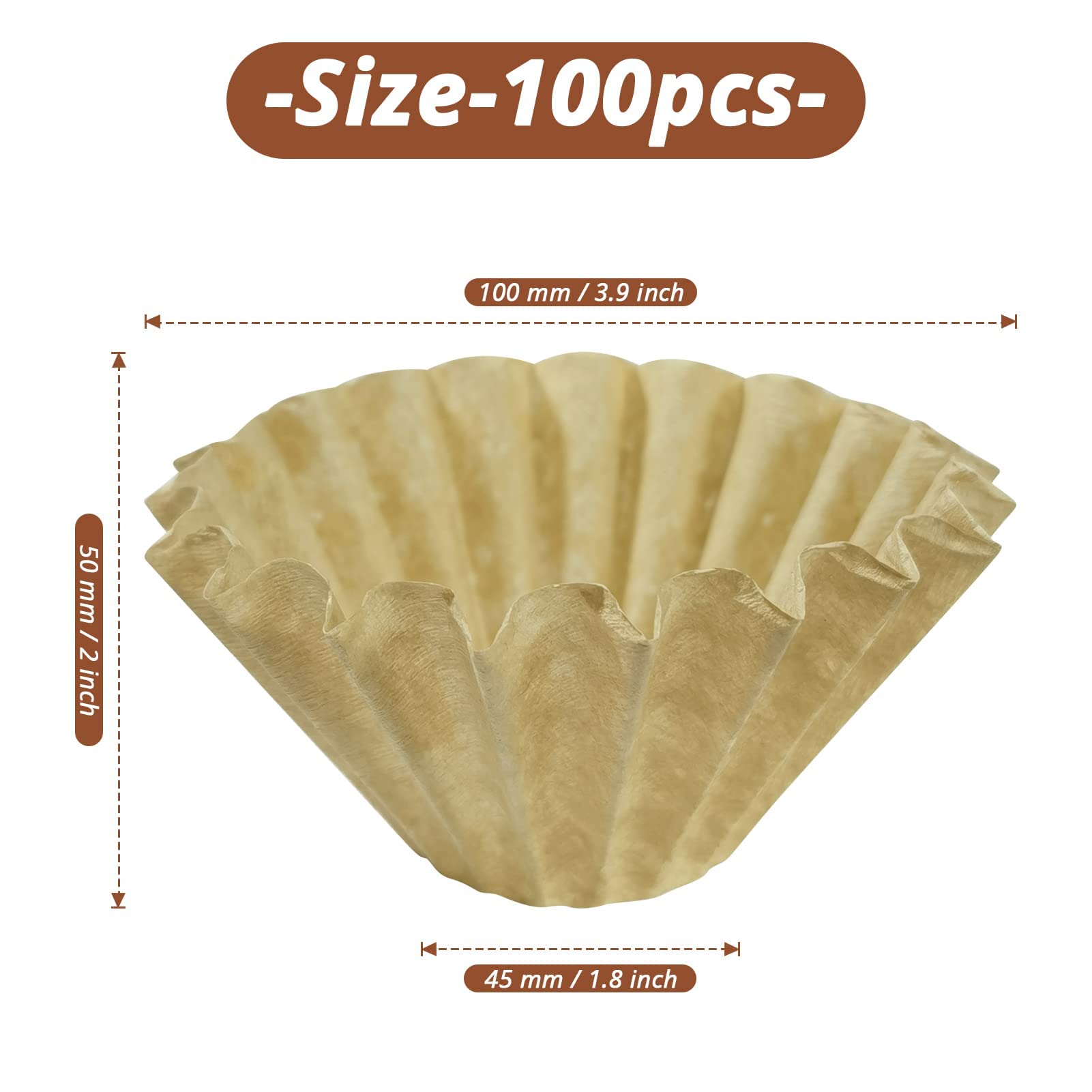 Sihuuu 100 Pcs Coffee Filters, 1-4 Cup Basket Coffee Filters, Natural Brown Unbleached Basket Filters Paper for Home, Office Single Cup Coffee Filter