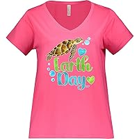 Earth Day Sea Turtle and Hearts Women's Plus Size V-Neck