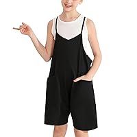 Weixinbuy Girls' Jumpsuits & Rompers Summer Clothes Sleeveless Spaghetti Strap Loose Kids Shorts Overalls with Big Pockets