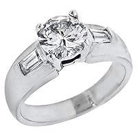 14k White Gold 1.67 Carats Brilliant Round & Baguette Diamond Engagement Ring