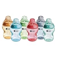 Tommee Tippee Baby Bottles, Natural Start Anti-Colic Baby Bottle with Slow Flow Breast-Like Nipple, 9oz, 0m+, Baby Feeding Essentials, Fiesta, Pack of 6