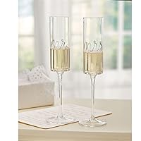 Mud Pie Mrs. Wedding Champagne Glass Set, One Size, Silver, 9 fluid ounces, 2 Count (Pack of 1)