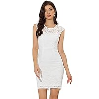 Allegra K Lace Dress for Women's Cap Sleeve Allover Floral Formal Stretch Knit Bodycon Dress