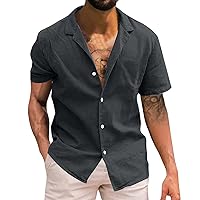 Men's Button Down Shirts Short Sleeve Summer Casual Vacation Hawaii Beach Shirts Regular Fit Solid Cuban Shirt