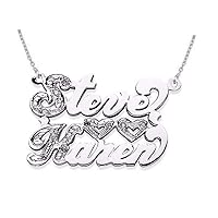 Rylos Necklaces For Women Gold Necklaces for Women & Men 14K White Gold or Yellow Gold Personalized 2 Name Diamond Open Heart Nameplate Necklace 20MM Special Order, Made to Order Necklace