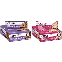 Quest Protein Bars Caramel Chocolate Chunk 12 Count & White Chocolate Raspberry 12 Count Bundles, High Protein, Gluten Free