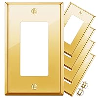 STANDARD SIZE Polished Brass Metal Gold Light Switch Wall Plate or Outlet Cover Wall Plate Single Receptacle Wallplate Rocker Covers 1 Gang Decoration Brushed Brass 4.50