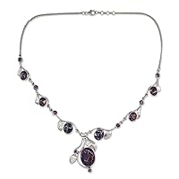 NOVICA Artisan Handmade Amethyst Ynecklace Purple Turquoise from India .925 Sterling Silver Reconstituted Orchid 'Dew Blossom'