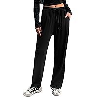 OLIKEME Lounge Pants with Pockets for Women Lightweight Drawstring Loose Comfy Pants Soft Stretch Straight Leg Jogging Pants