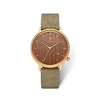 Kerbholz Wooden Watch - Elements Collection Tilda Vegan Analogue Women's Quartz Watch with Calendar Display, Natural Wood Dial, Watch Strap Made of Tear-Resistant Paper Material, Diameter 38 mm