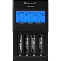 Panasonic K-KJ65K3A4BA Super Advanced 4-Position Quick Charger with LCD Indicator Panel, USB Charging Port and 4AAA eneloop pro Rechargeable Batteries, Black