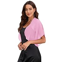 Women 2024 Fashion Shrug Elegant Short Sleeve Chiffon Cardigan for Dress Formal Beach Office Pink