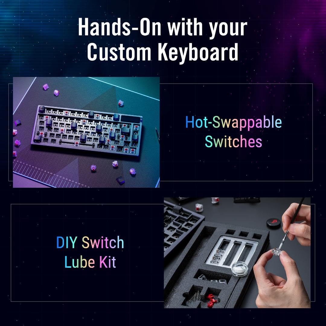 ASUS ROG Azoth 75 Wireless DIY Custom Gaming Keyboard, OLED Display, Gasket-Mount, Three-Layer Dampening, Hot-Swappable Pre-lubed ROG NX Snow Switches & Keyboard Stabilizers, PBT Keycaps, RGB