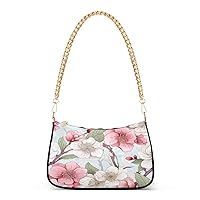 Shoulder Bags for Women Spring Pink Yellow Flowers Cherry Hobo Tote Handbag Small Clutch Purse with Zipper Closure