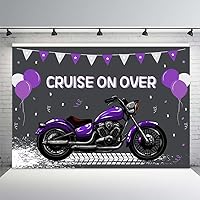 MEHOFOND Motorcycle Birthday Backdrop For Girl Women Motorcross Cool Race Violet Purple and White Balloons Decorations Extreme Sports Photography Background Boys Dirt Bike Bday Cake Table Banner 7x5ft