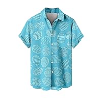 Men's Easter Shirts Cute Rabbit Print Short Sleeve Button Down Shirts Summer Casual Beach Shirts Vintage 50s Bowling Shirts