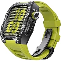 Carbon Fiber Cover Watch Case，For Apple Watch Band 45mm Series 8/7 With Mod Fluororubber Strap, Stainless Steel Buckle Rubber Band，For Iwatch Series 6/5/4/SE 44mm