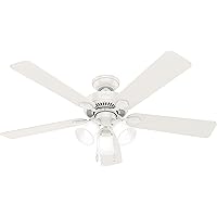 Hunter Fan Company, 50895, 52 inch Swanson Fresh White Ceiling Fan with LED Light Kit and Pull Chain
