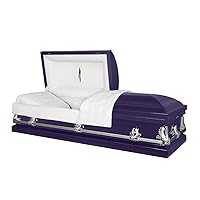 Titan Casket Orion Panel Collection (Royal Purple, Flag at Rest) Handcrafted Funeral Casket - Royal Purple with White Interior & 'Flag at Rest' Head Panel