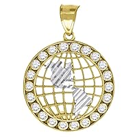10k Gold Two tone CZ Cubic Zirconia Simulated Diamond Dc Mens Earth Map Height 36mm X Width 26.1mm Globe Charm Pendant Necklace Jewelry Gifts for Men