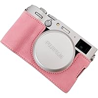 X100VI Case, BMAOLLONGB Handmade PU Cowhide Leather Half Camera Case Bag Cover Bottom Opening Version for Fujifilm Fuji X100VI with Hand Strap (Pink)