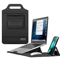 IVY 15 16 Inch Portable Laptops Sleeves with Handbag Stand Phone Holder Storage Bag Mouse Pad for MacBook Air Pro Retina M1 M2 Surface HP Lenovo Dell ASUS Acer Samsung Laptops Bag Case Cover - Black