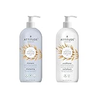 Bundle of ATTITUDE Extra Gentle and Volumizing Shampoo and Conditioner for Sensitive Skin Enriched with Oat, EWG Verified, Hypoallergenic, Vegan and Cruelty-free, Unscented, 32 Fl Oz