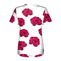 Working Uniforms Scrub Tops T-Shirts Floral Printed Turtle Neck Tank Top Holiday Short Sleeve Oversized T Shirts