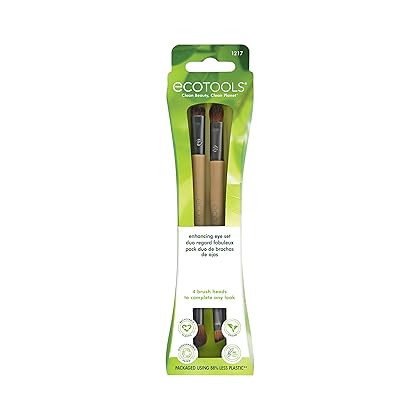 EcoTools Eye Enhancing Duo Makeup Brush Kit, For Eyeshadow, Use to Define, Blend, Smudge, & Shade Eyes, Synthetic Bristles, Eco-Friendly Makeup Brushes, Cruelty-Free & Vegan, 2 Piece Set