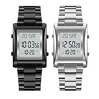 Mens Watches Digital Watch for Men Womens, Stainless Steel Rectangle Watches for Men, Men's Wristwatch Waterproof