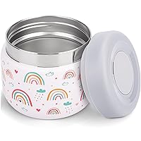 Charcy 9oz Kids Stainless Steel Insulated Food Jar, Wide Mouth Leak-Proof Soup Thermo, Container Set for 8h Hot and 6h Cold - White Rainbow